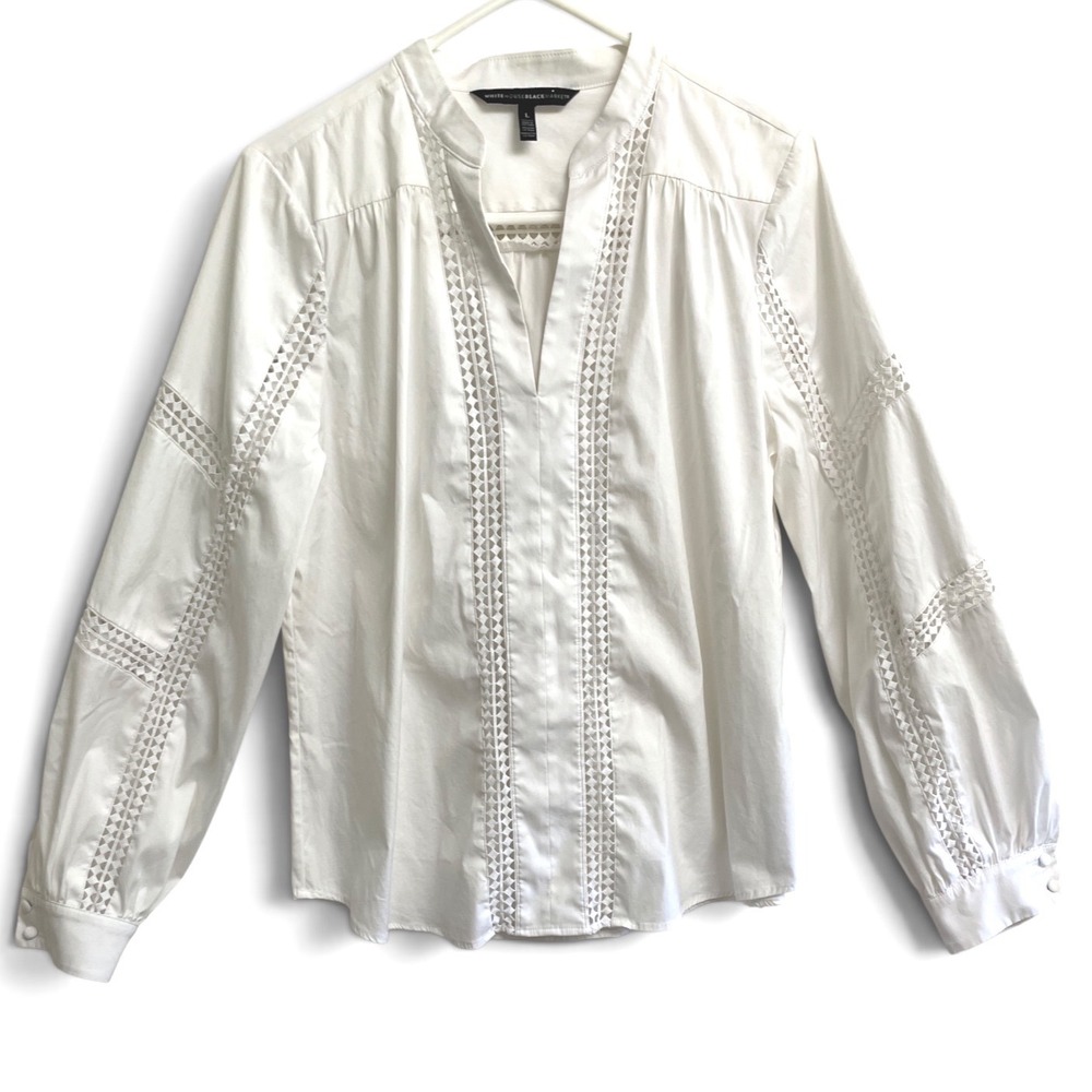 White House Black Market Eyelet Lace Blouse Womens L White Long Sleeve